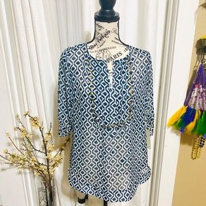 Blue Geoprint Blouse NWT